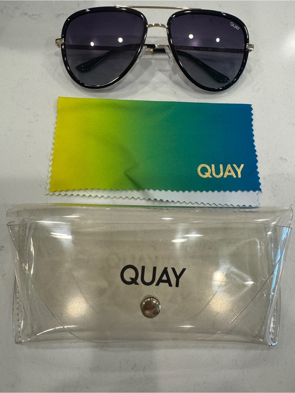 Quay Australia Black Aviator Sunglasses with Gradient Lenses